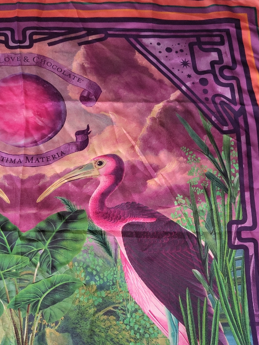 Vosges Haut-Chocolat Pink Tropical Bird Silk Limited Edition Collab 2022 Scarf - Picture 6 of 8